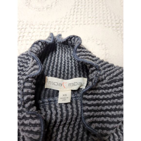 Vintage Ribbed Mock Neck Lettuce Hem Top XS Charcoal Gray Made in USA Y2K Knit - Picture 2 of 6